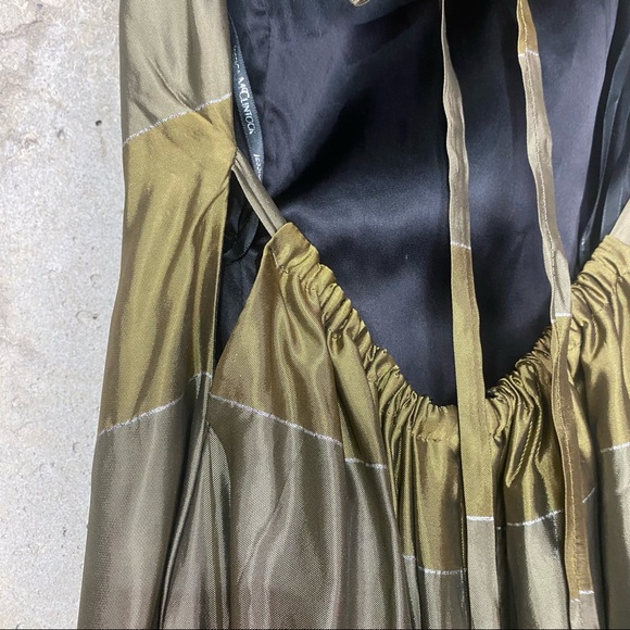 Jessica mcClintok Y2k 2000 olive green striped satin formal maxi dress xs 2 - Picture 8 of 9